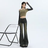 2000s fashion Skinny Jeans Women's Autumn and Winter New Pocket High Waist Slimming Small Mop Horseshoe Flared Pants