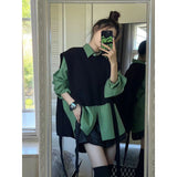 outfit inspo Fall Black All-Match Cardigan Outer Wear Solid Color Mid-Length Shirt Shawl Sweater Two-Piece Suit for Women