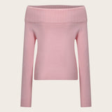 dream clothes Autumn and Winter Gentle Style Pink off-Shoulder Sweater Atmosphere Sweater Top Women's Elegant Slim Fit