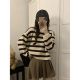 joker costume female outfit Sweet Striped Milk Short Sweater Women's Clothing Autumn and Winter Lazy Gentle Wind Wear Top Small