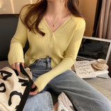 datenight fall outfits V-neck Knitted Cardigan Women's Spring and Summer Top Sweater Short Slim Sweater Small Coat