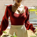 business casual outfits Solid Color Knitted Bottoming Shirt Women's Autumn and Winter French Retro Sweater Women