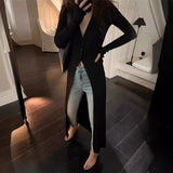 leapord halloween outfit Autumn and Winter Deep V Leader Opening Hole Slim Slimming Paper Piece Cardigan Inner Dress