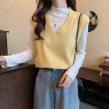 business casual outfits for women Vest Women's Spring and Autumn New V-neck Vest Sweater Top Autumn and Winter Outer Wear Overlapping Waistcoat Sweater Vest