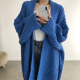 rainy day outfit Autumn and Winter Long Cardigan Solid Color Women's Knitted Women's Fashion Sweater Women