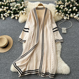 2000s fashion Sweater Women's Autumn and Winter Wear Lazy Style Mid-Length Outer Shawl Women's Retro Contrast Color Loose All-Match Sweater Coat