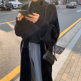 business casual outfits Korean Style Autumn and Winter New Style Faux Mink Velvet Sweater Women's Cardigan Outer Wear over the Knee Long Loose Overcoat Women's Coat