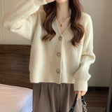 datenight fall outfits Korean Gentle Style Solid Color Simple Sweater Women's Coat Spring and Autumn Slim Slimming Short Knitted Cardigan