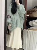 fall winery outfits Korean Style Lazy Style V-neck Sweater Retro Warm Loose Spring and Autumn Winter Gentle Style Pullover Skirt Two-Piece Set