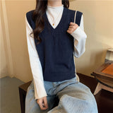 business casual outfits for women Vest Women's Spring and Autumn New V-neck Vest Sweater Top Autumn and Winter Outer Wear Overlapping Waistcoat Sweater Vest