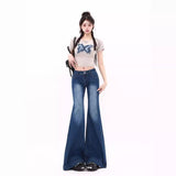 y2k outfits American-Style High-Grade Waste Soil Jeans Autumn Slimming Low Waist Wide-Leg Pants Retro Korean Casual Trousers