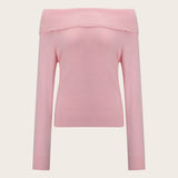 dream clothes Autumn and Winter Gentle Style Pink off-Shoulder Sweater Atmosphere Sweater Top Women's Elegant Slim Fit