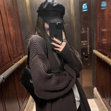 grunge outfits Chocolate Maillard Lazy Hanging Fashion Trendy Sweater Coat Women's Thickened Loose Knitted Cardigan Autumn and Winter