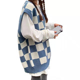 dti outfits Autumn and Winter Preppy Style All-Match Chessboard Plaid Sweater Vest Female Students Korean Style Loose Sleeveless Vest Knitted Outer Wear