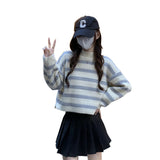 joker costume female outfit Sweet Striped Milk Short Sweater Women's Clothing Autumn and Winter Lazy Gentle Wind Wear Top Small