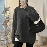 frat outfits Women's Thick Sweater Autumn and Winter New Korean Style Mid-Length Sweater Loose Lazy Style Soft Glutinous Long Sleeve Top