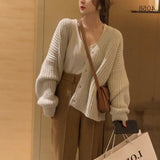 fall outfits women Fashionable Lazy Style Ingot Needle Thick Line Sweater Cardigan Women's Autumn Lantern Sleeve Loose Knitted Coat