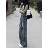 grunge outfits Women's American-Style Wide-Leg Jeans Autumn New Retro High Waist Loose Slimming All-Match Straight Mop Pants