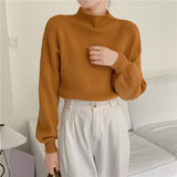 fall fashion 2024 New Bottoming Half Turtleneck Solid Color Lantern Sleeve Korean Style Knitted Sweater Top for Women