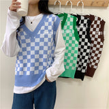 fall outfits black women 2024 Early Autumn New Slimming Chessboard Plaid Sweater V-neck Vest Loose Stacked Outer Sleeveless Vest for Women Fashion