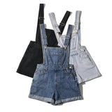 Summer Korean Style Student Denim Suspender Pants Women's Preppy Style Wide Leg Shorts Loose Curling Denim Tide