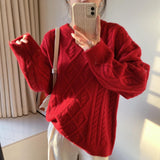 Lanfubeisi outfit inspo fall Gentle Autumn and Winter Soft Glutinous All-Match Milk Blue Twist Loose Pullover Knitted Sweater Lazy Wind Outer Wear Thickened Women