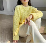 outfit inspo fall Gentle Sweet Style Autumn and Winter Soft Glutinous All-Match round Neck Twist Loose Pullover Sweater Outer Wear Sweater Top