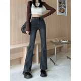 Lanfubeisi outfit inspo Gray Micro Flared Jeans Women's Fashion All-Match Thin New High Waist Stretch Slim Slimming Horseshoe Long Pants