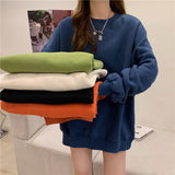 y2k outfits Solid Color Fleece-lined Sweater Women's Autumn and Winter Korean Style Loose Casual Top T-shirt Female Student Couple Coat Bottoming Shirt