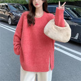 Lanfubeisi fall outfits aesthetic Lazy Style Round Neck Split Autumn and Winter New Soft Nuo Sweater Simple Loose All-Match Outer Sweater Women's Clothing