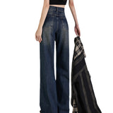 shamar Micro Flared Jeans Women's Autumn and Winter Retro Blue High Waist Loose Wide Leg Pants Small Mop Long Pants