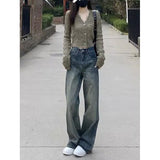 Lanfubeisi grunge outfits Women's American-Style Wide-Leg Jeans Autumn New Retro High Waist Loose Slimming All-Match Straight Mop Pants