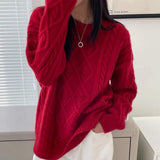 outfit inspo fall Gentle Sweet Style Autumn and Winter Soft Glutinous All-Match round Neck Twist Loose Pullover Sweater Outer Wear Sweater Top