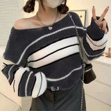 college outfits Striped Sweater Women's Autumn and Winter New Women's Chic Gentle Design Fashionable All-Match Sweater Top