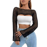 dti outfits Crochet Shrug Y2K Hollow-out Short Top See-through Summer Knitted Sweater