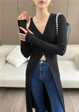 leapord halloween outfit Autumn and Winter Deep V Leader Opening Hole Slim Slimming Paper Piece Cardigan Inner Dress