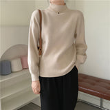 fall fashion 2024 New Bottoming Half Turtleneck Solid Color Lantern Sleeve Korean Style Knitted Sweater Top for Women