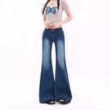 Lanfubeisi y2k outfits American-Style High-Grade Waste Soil Jeans Autumn Slimming Low Waist Wide-Leg Pants Retro Korean Casual Trousers