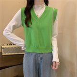 business casual outfits for women Vest Women's Spring and Autumn New V-neck Vest Sweater Top Autumn and Winter Outer Wear Overlapping Waistcoat Sweater Vest