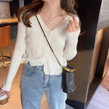 datenight fall outfits V-neck Knitted Cardigan Women's Spring and Summer Top Sweater Short Slim Sweater Small Coat