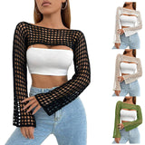 Lanfubeisi dti outfits Crochet Shrug Y2K Hollow-out Short Top See-through Summer Knitted Sweater