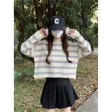 joker costume female outfit Sweet Striped Milk Short Sweater Women's Clothing Autumn and Winter Lazy Gentle Wind Wear Top Small