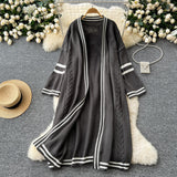 2000s fashion Sweater Women's Autumn and Winter Wear Lazy Style Mid-Length Outer Shawl Women's Retro Contrast Color Loose All-Match Sweater Coat