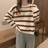 joker costume female outfit round Neck Striped Knitted Bottoming Shirt Sweater Women's Autumn and Winter Fashion Japanese Style Lazy Style Loose Pullover Top