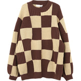 fall outfits aesthetic Chessboard Plaid Sweater for Women 2024 Autumn and Winter New Design Sense Niche Top Retro Japanese Style Lazy Style Sweater