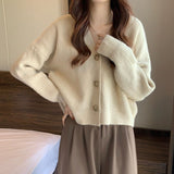 datenight fall outfits Korean Gentle Style Solid Color Simple Sweater Women's Coat Spring and Autumn Slim Slimming Short Knitted Cardigan