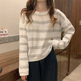 joker costume female outfit round Neck Striped Knitted Bottoming Shirt Sweater Women's Autumn and Winter Fashion Japanese Style Lazy Style Loose Pullover Top