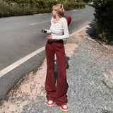 women’s outfits American Retro Low Waist Brown Flared Pants Slim Fit Slimming Autumn and Winter Jeans Women Trousers Lengthened