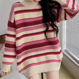 trio halloween costumes round Neck Chic Vintage Striped Sweater for Women Autumn and Winter New Lazy Style Outerwear Versatile Pullover Sweater