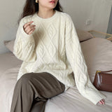 Lanfubeisi outfit inspo fall Gentle Sweet Style Autumn and Winter Soft Glutinous All-Match round Neck Twist Loose Pullover Sweater Outer Wear Sweater Top